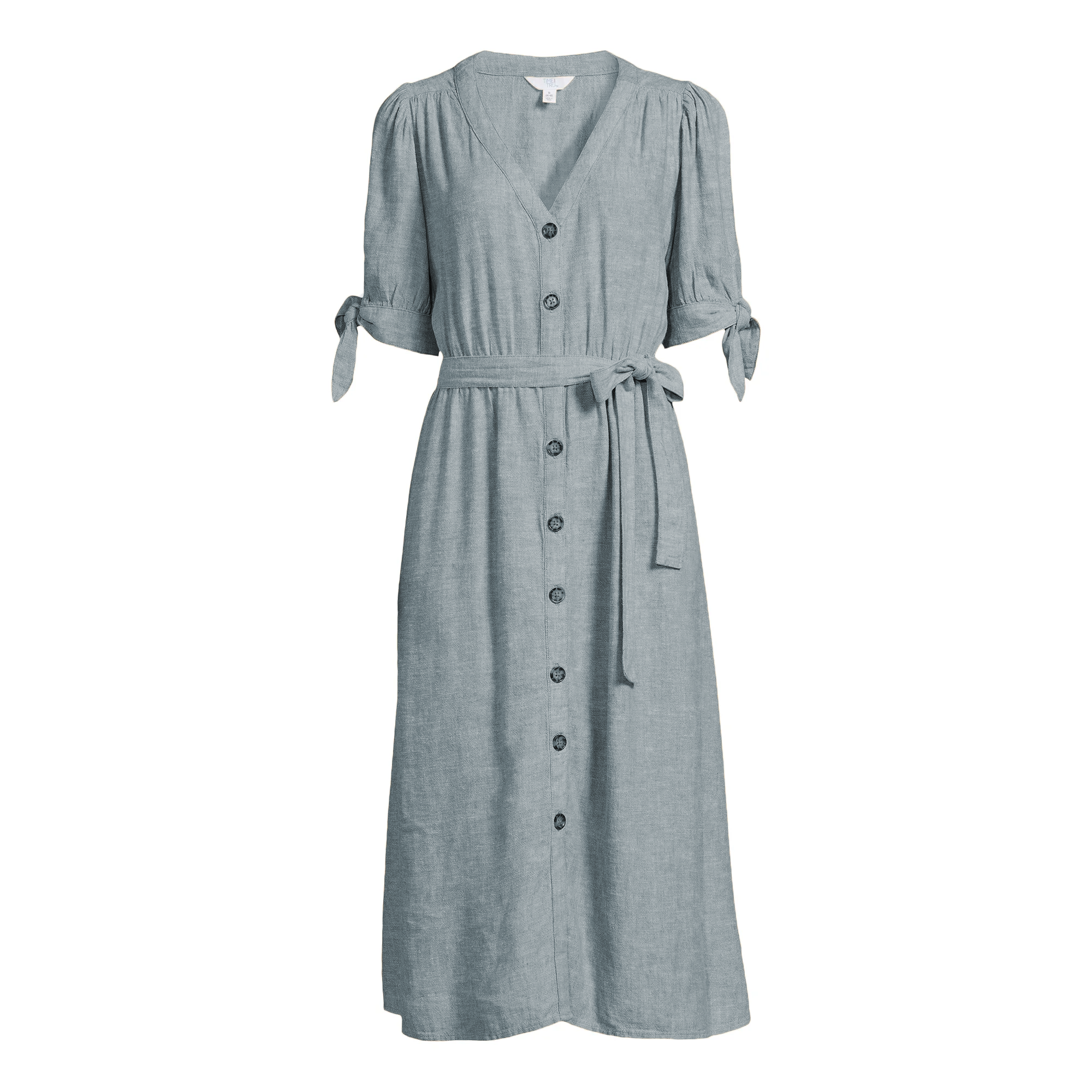 Women Tie Sleeve Linen Blend Midi Dress