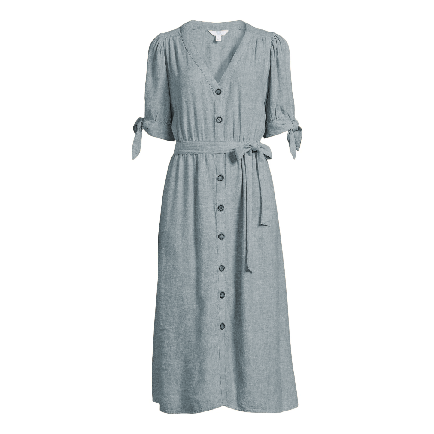 Women Tie Sleeve Linen Blend Midi Dress