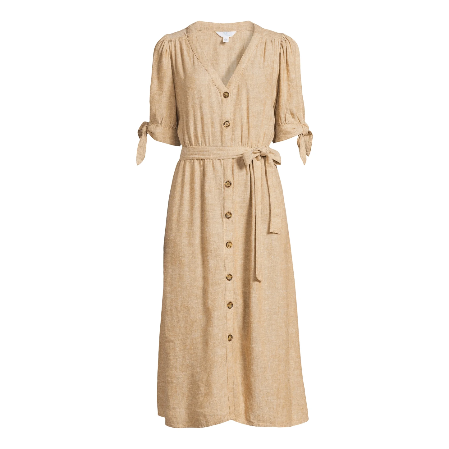 Women Tie Sleeve Linen Blend Midi Dress