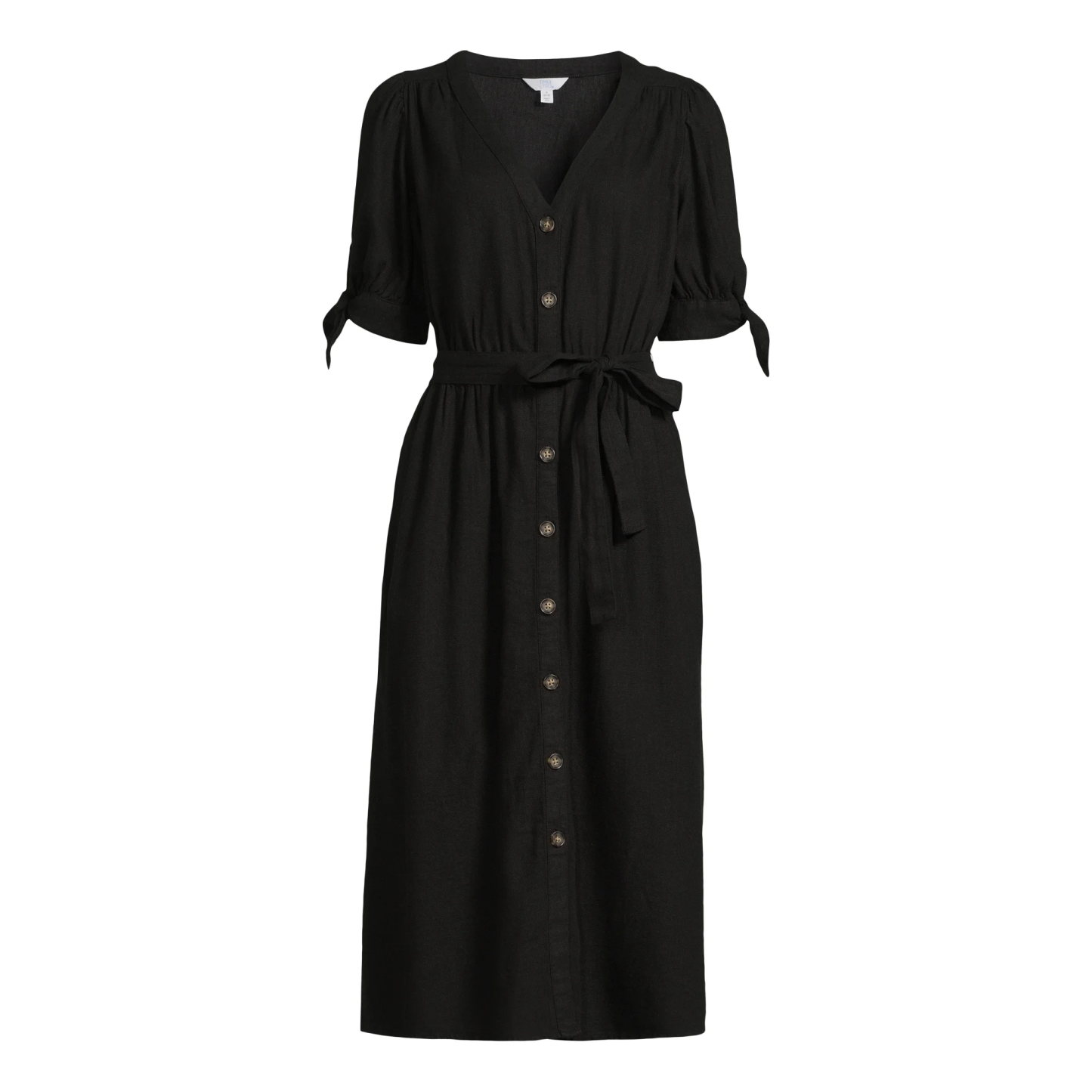 Women Tie Sleeve Linen Blend Midi Dress