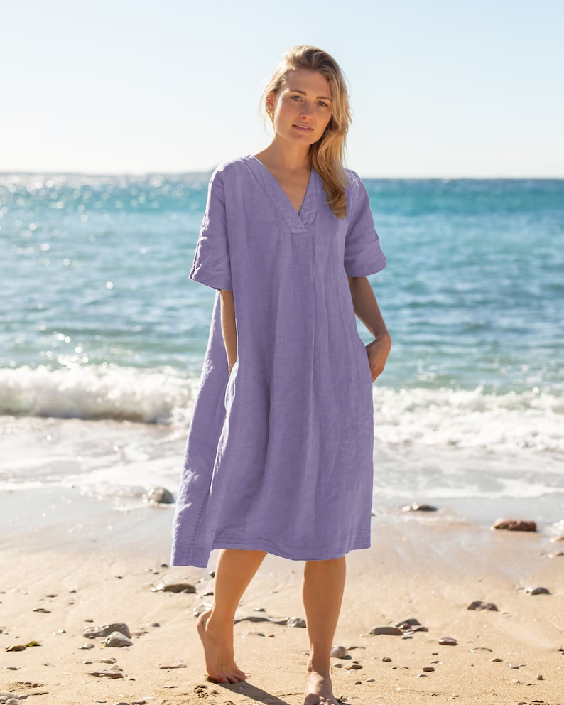 Linen Dress, Women's Linen Summer Dress, Mid sleeve dress