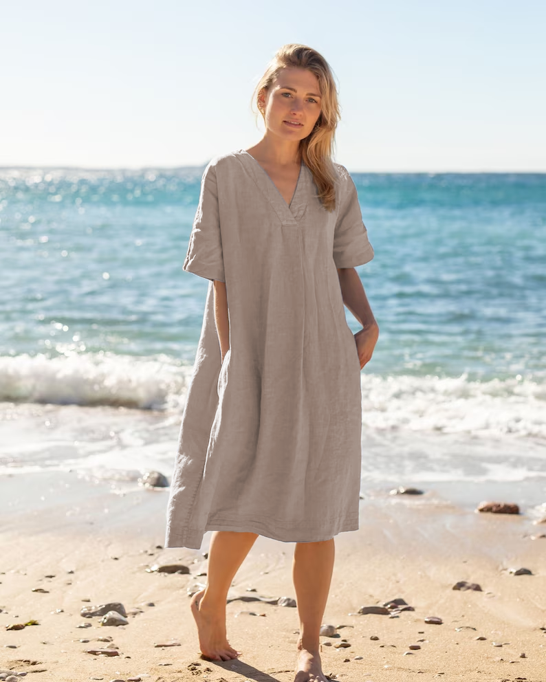 Linen Dress, Women's Linen Summer Dress, Mid sleeve dress