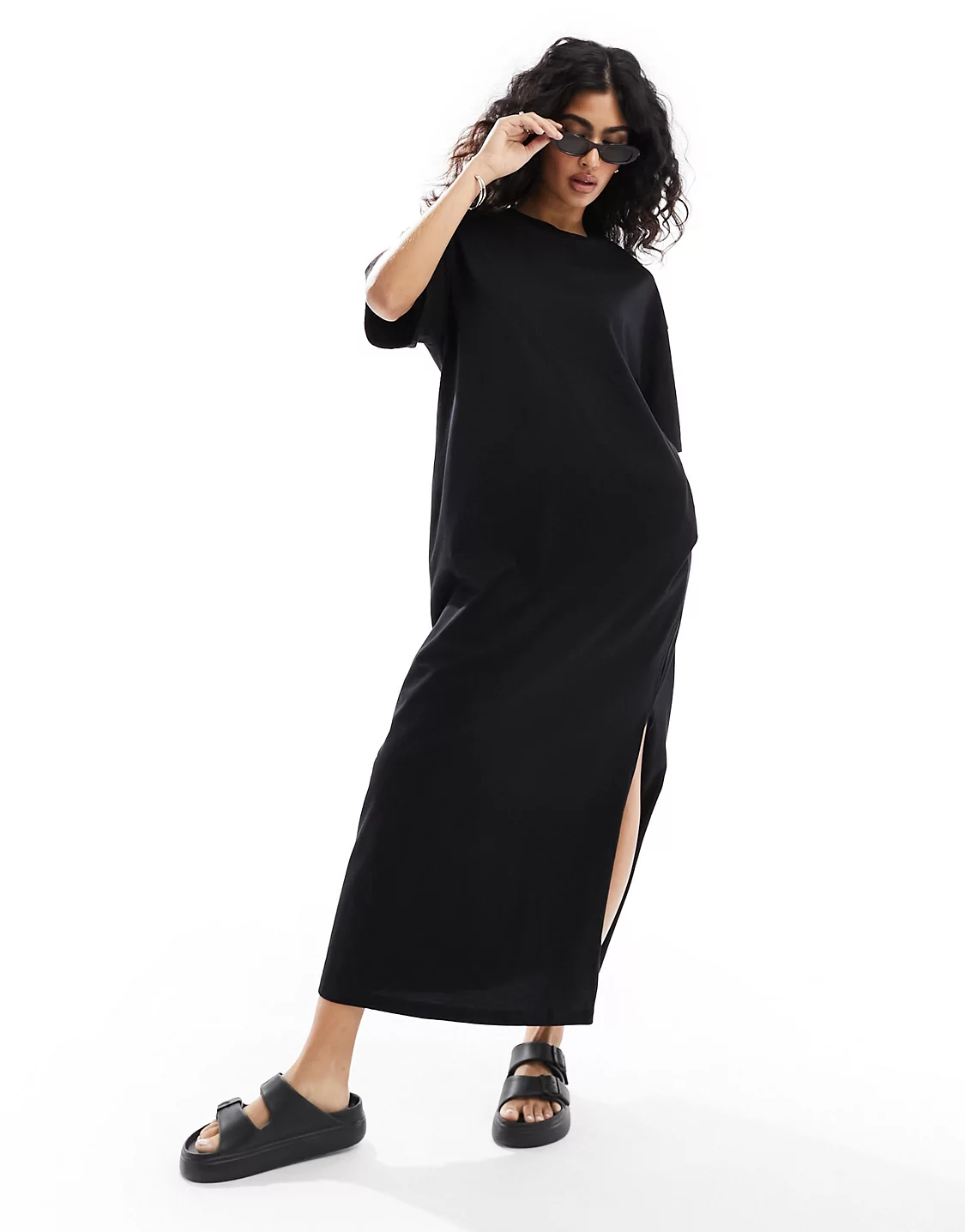 Basic Casual Black Midi T-Shirt Dress-4 colors