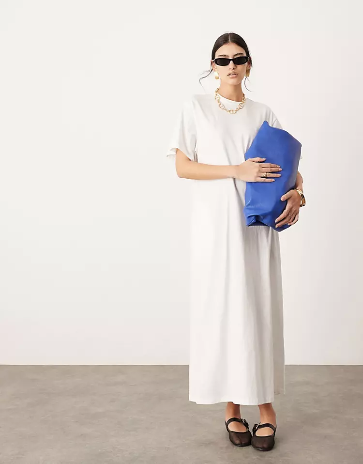 Basic Casual Black Midi T-Shirt Dress-4 colors