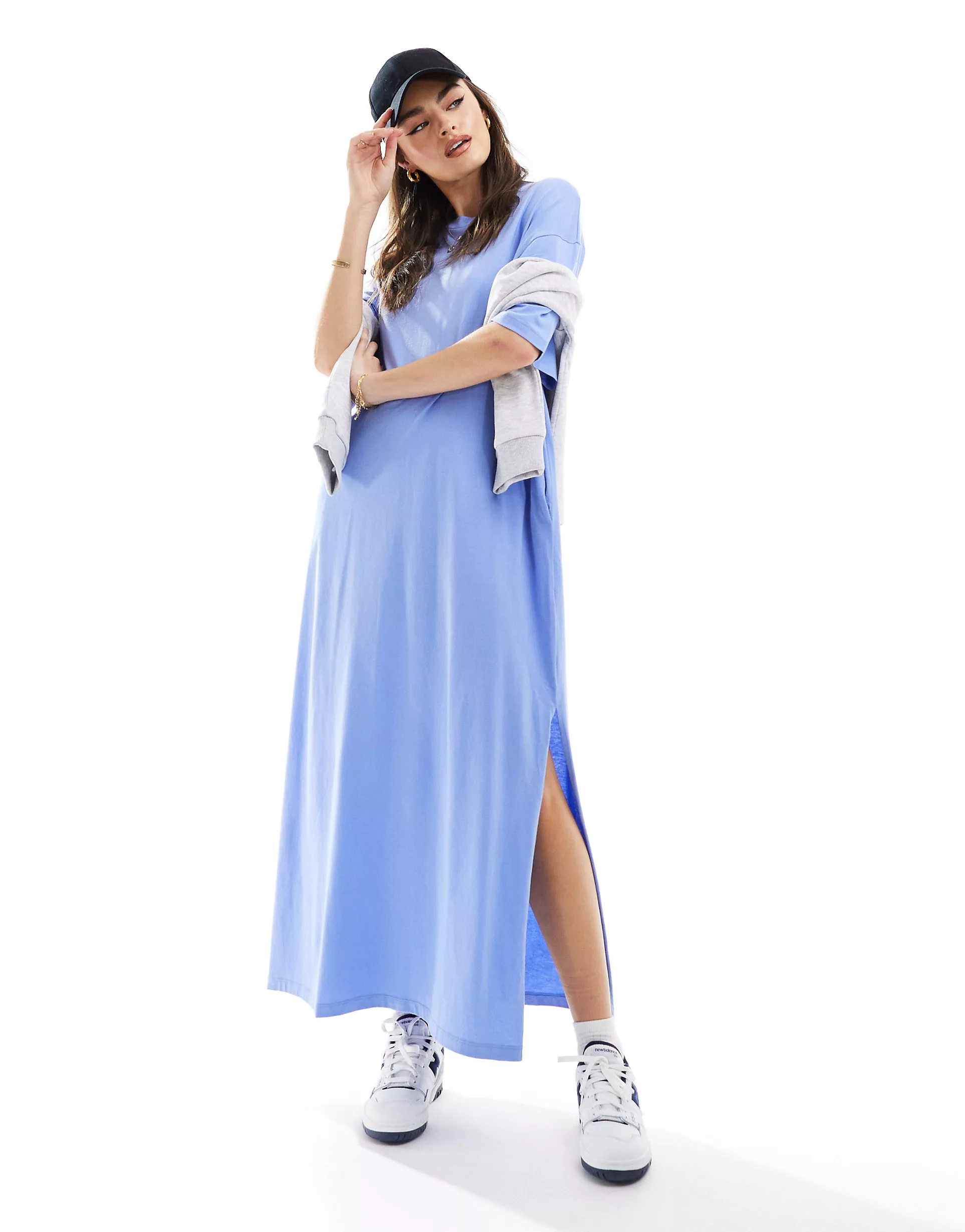 Basic Casual Black Midi T-Shirt Dress-4 colors