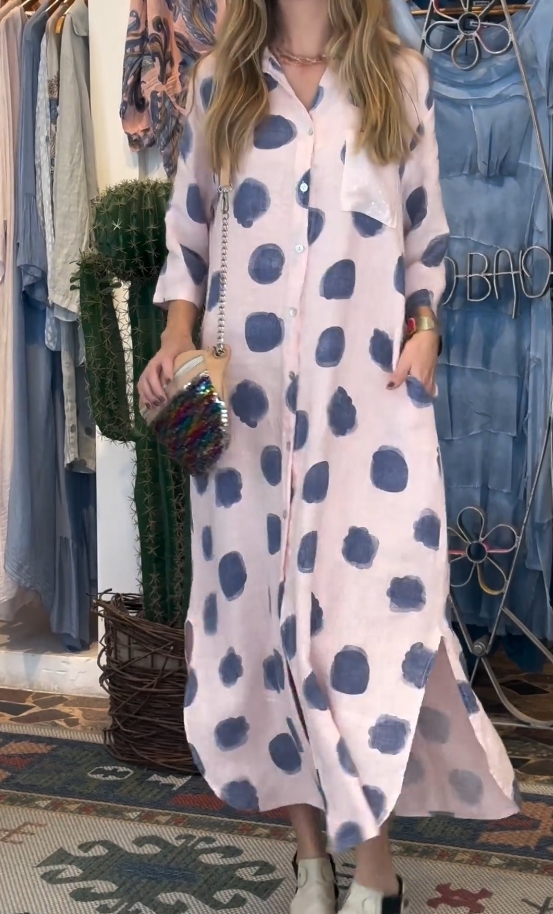 Cotton and Linen Printed Shirt Dress