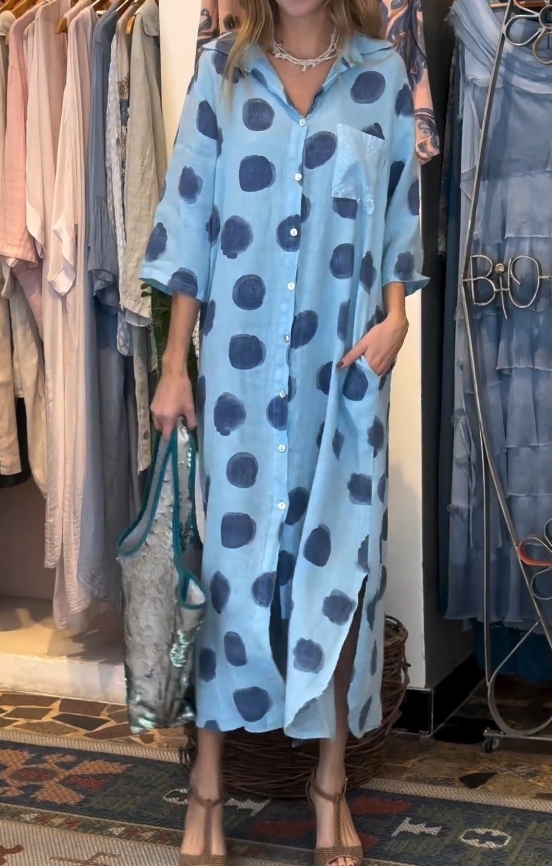 Cotton and Linen Printed Shirt Dress