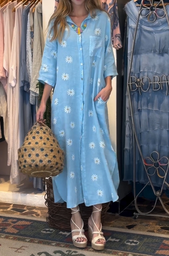 Cotton and Linen Printed Shirt Dress