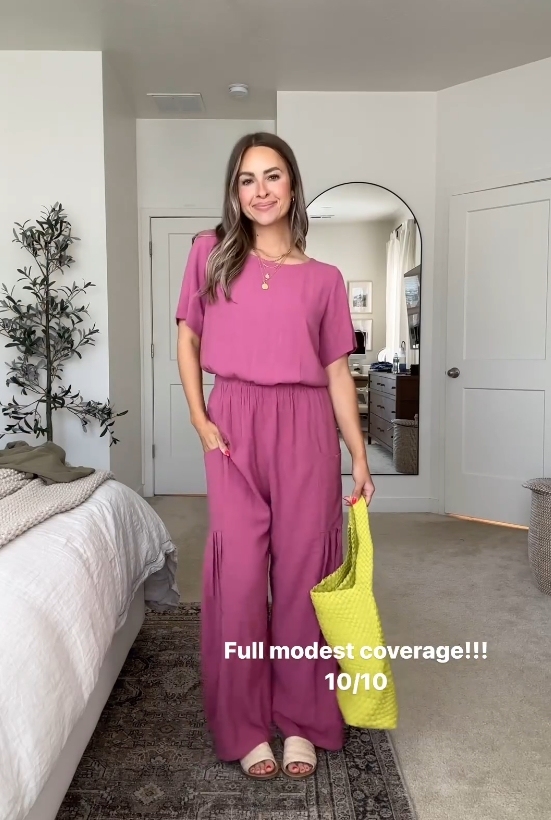 Comfortable breathable cotton and linen short-sleeved/wide-leg jumpsuit