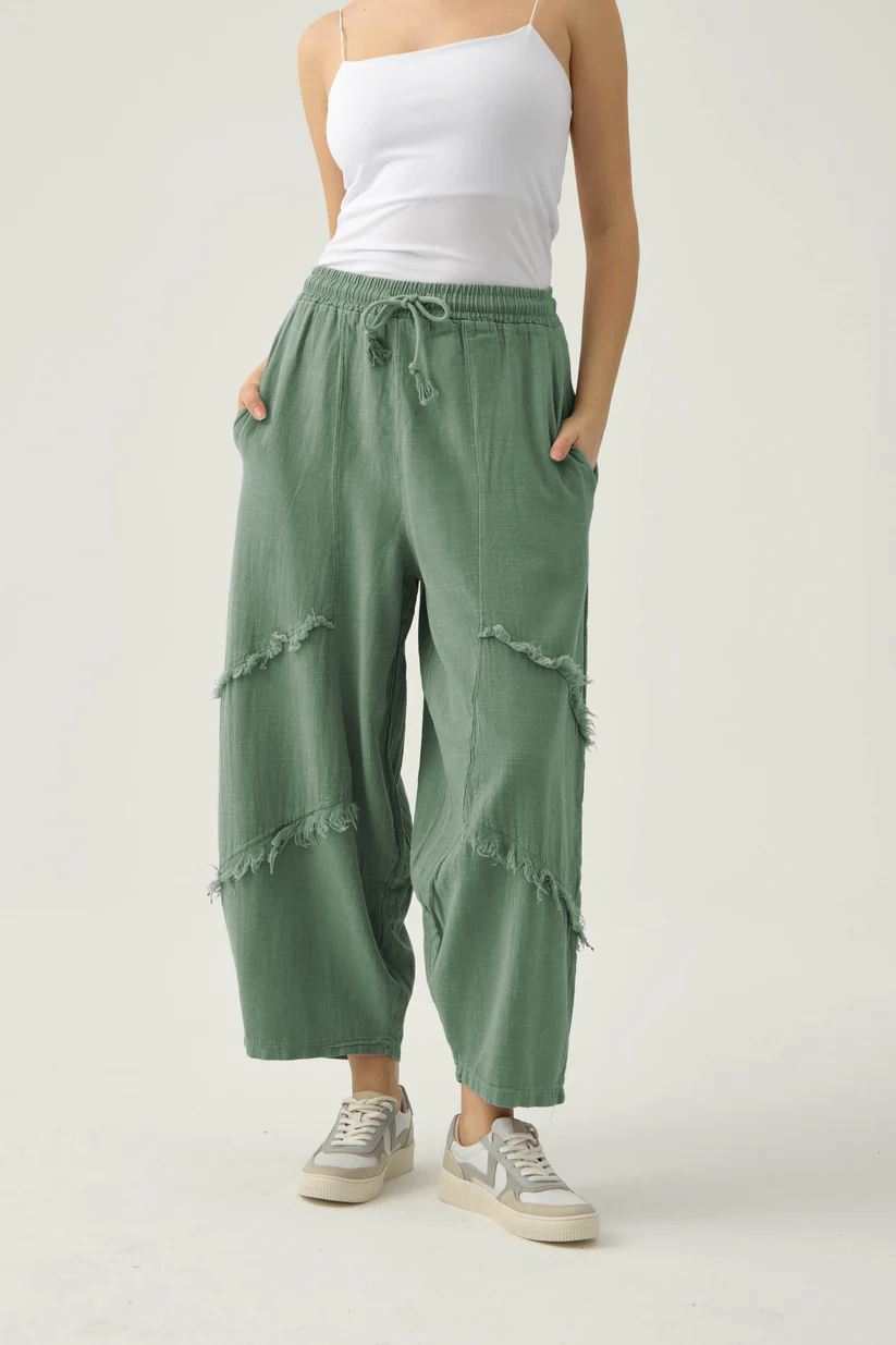 Tassel loose cotton and linen casual wide-leg pants