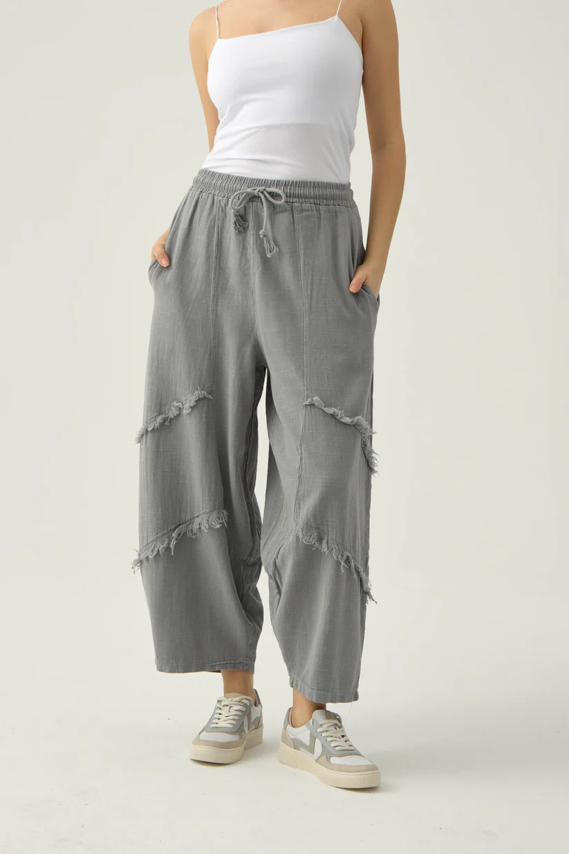 Tassel loose cotton and linen casual wide-leg pants