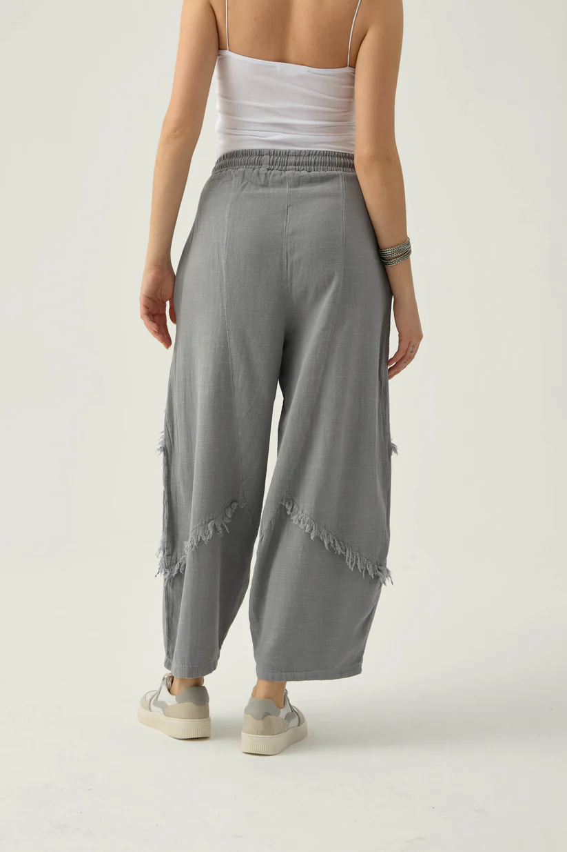 Tassel loose cotton and linen casual wide-leg pants