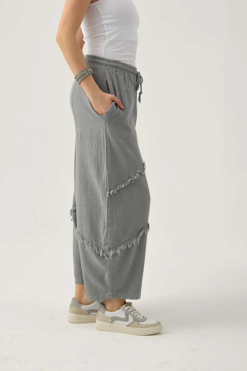 Tassel loose cotton and linen casual wide-leg pants