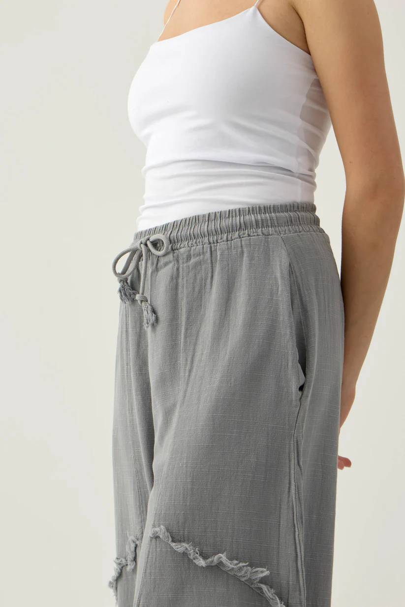 Tassel loose cotton and linen casual wide-leg pants