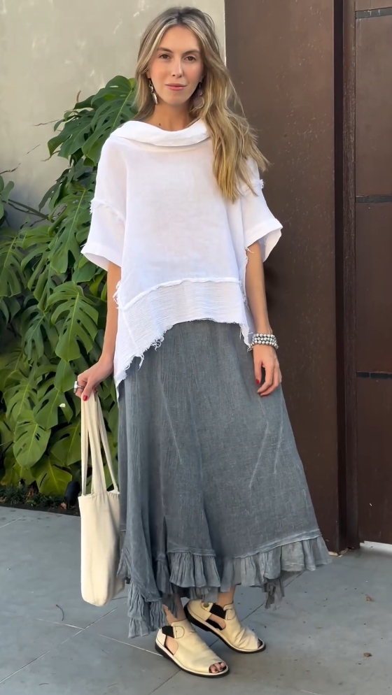 Cotton and linen loose short-sleeved top