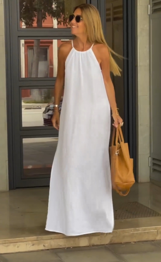 Cotton and Linen Halter Neck Slit Dress