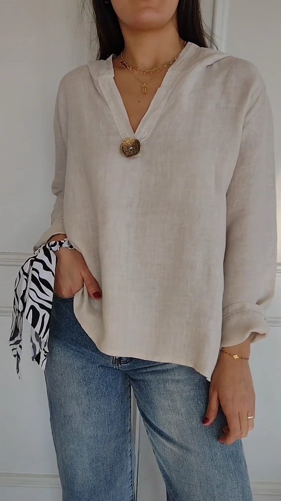Cotton and Linen V-Neck Button Hooded Long Sleeve Shirt(Buy 2get free shipping)