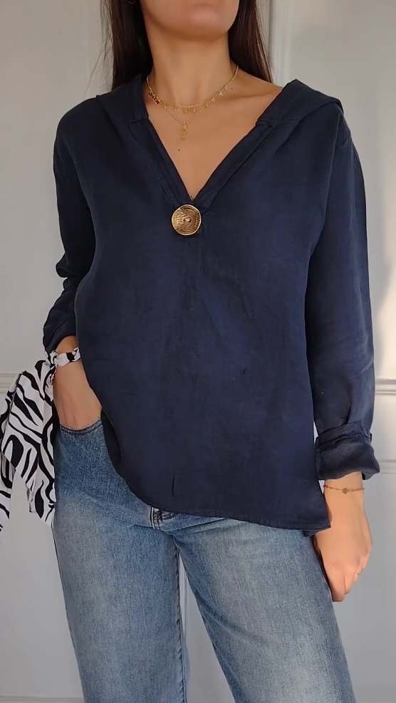 Cotton and Linen V-Neck Button Hooded Long Sleeve Shirt(Buy 2get free shipping)