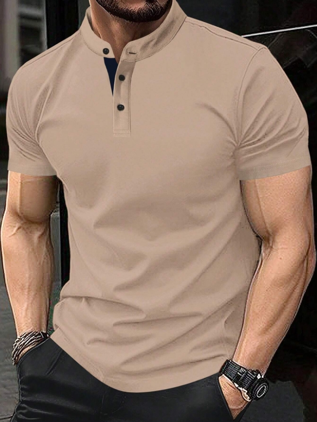 Men's Casual Solid Color Button Short-sleeved T-shirt