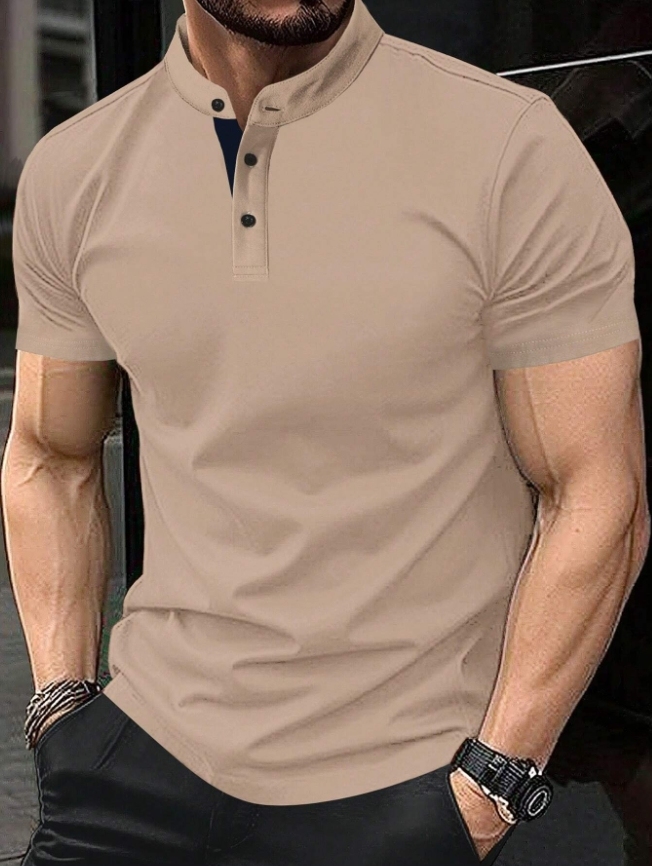 Men's Casual Solid Color Button Short-sleeved T-shirt