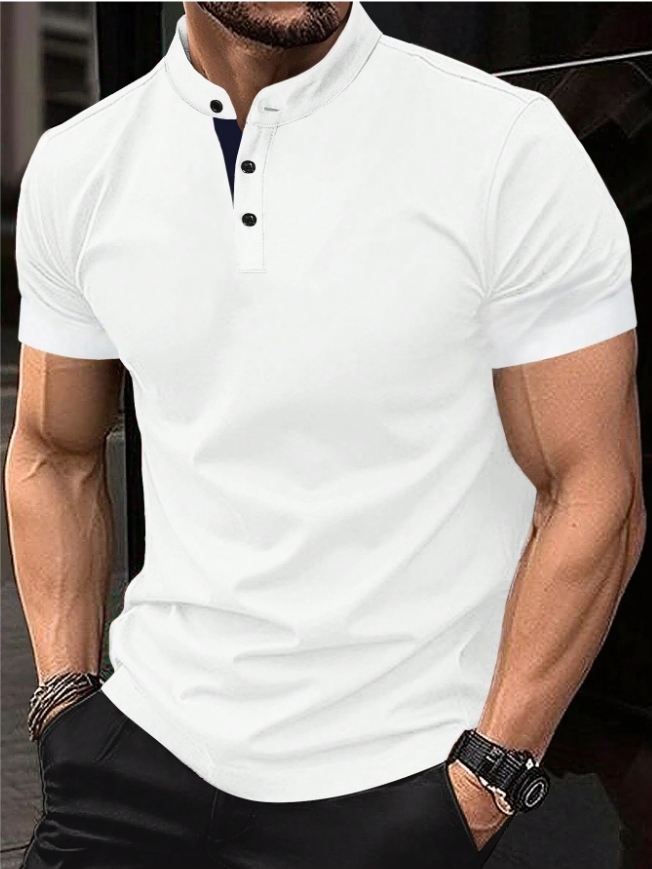 Men's Casual Solid Color Button Short-sleeved T-shirt