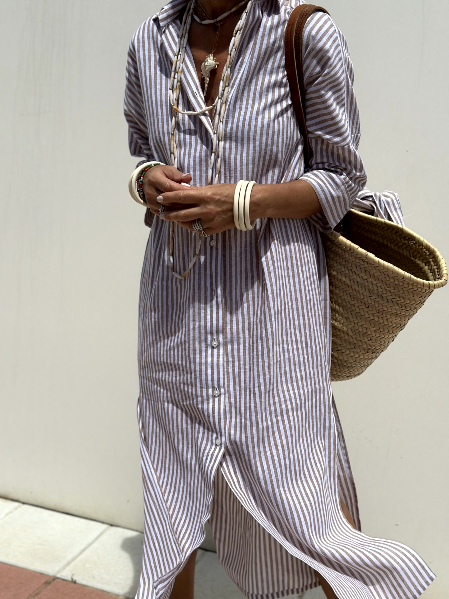 Loose Striped Half Sleeve Shirt Dress