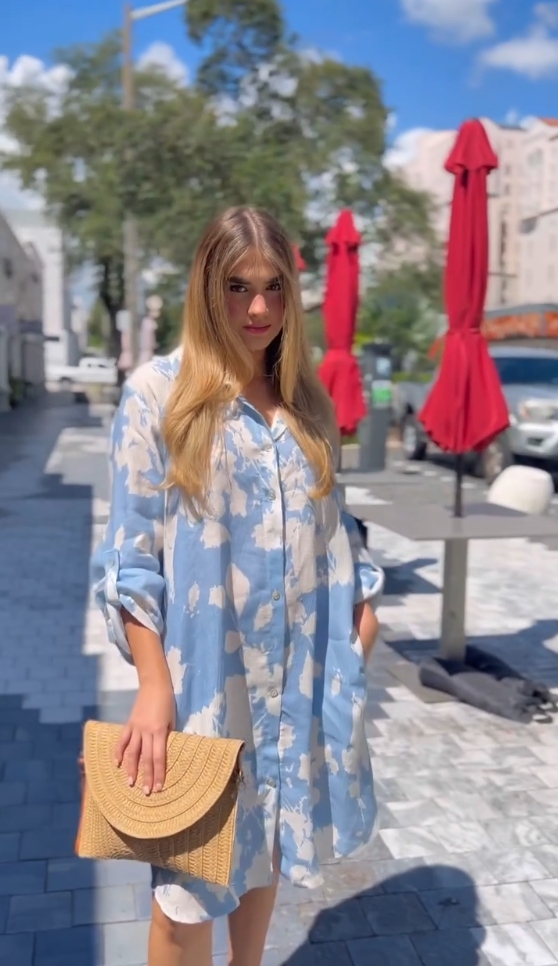 Tencel cotton and linen printed casual loose shirt dress(5 colors)