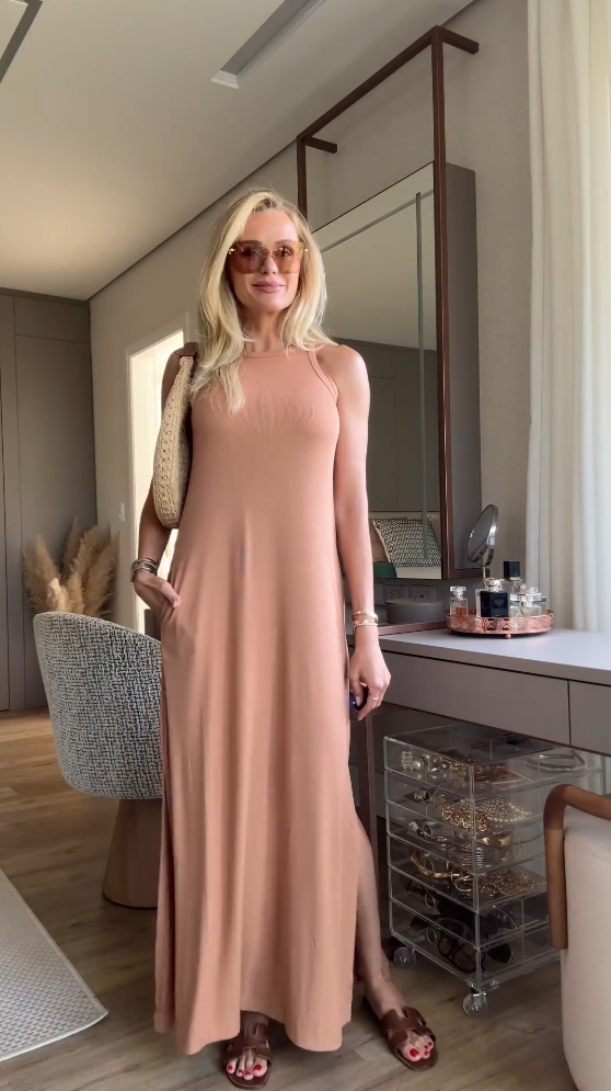 2024 Summer New Style Solid Color Cotton Slit Tank Dress