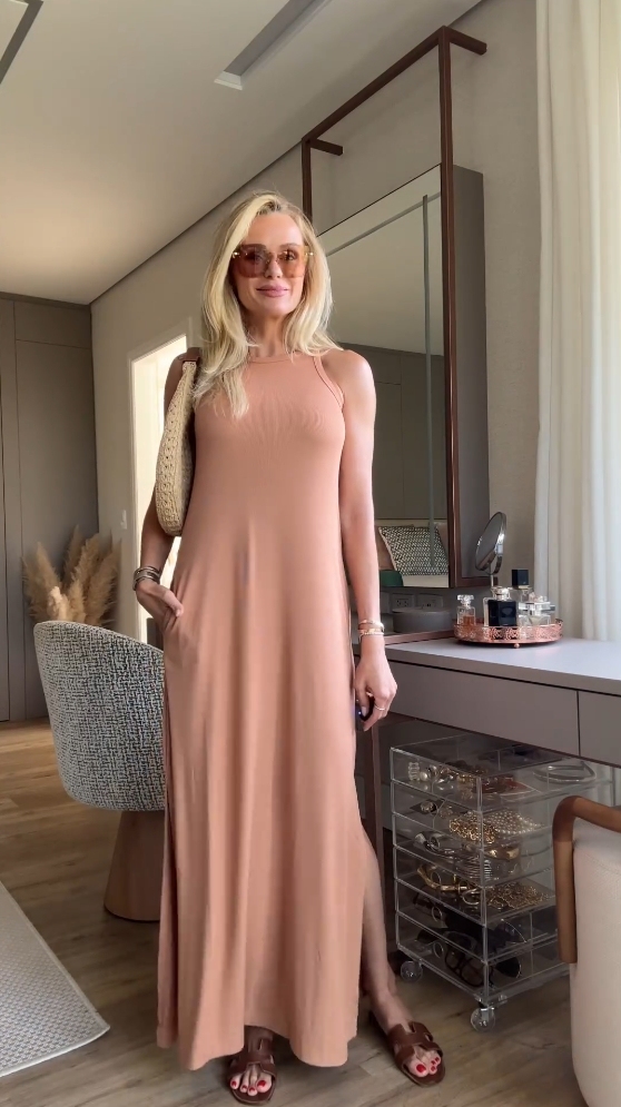 2024 Summer New Style Solid Color Cotton Slit Tank Dress