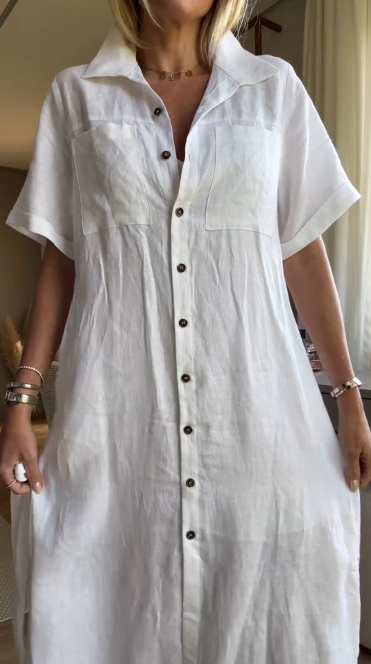 2024 Summer New 100% Jasmine Linen Short Sleeve Shirt Dress(Free Belt)