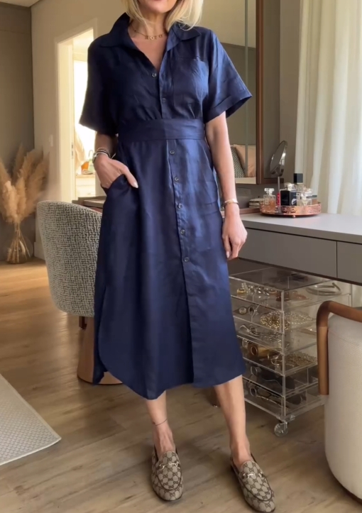 2024 Summer New 100% Jasmine Linen Short Sleeve Shirt Dress(Free Belt)