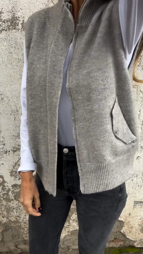 Ladies Half Turtleneck Zipper Cashmere Sweater Vest With Pocket