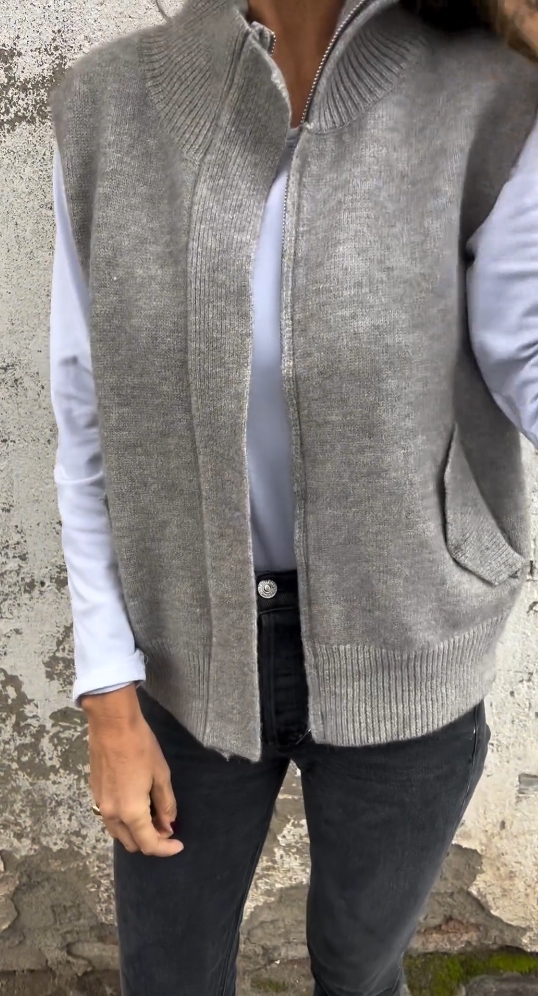 Ladies Half Turtleneck Zipper Cashmere Sweater Vest With Pocket