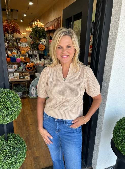 2024 New V-neck wool short-sleeved sweater top