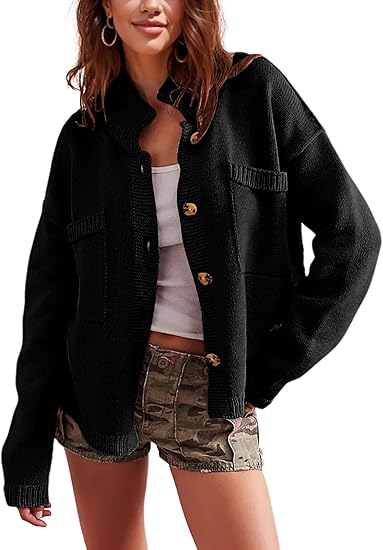 Sweater cardigan Fall Button Down Knit Tops Casual Loose Outerwear Coats