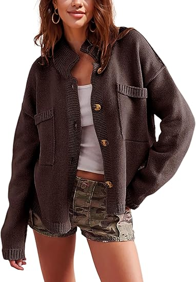 Sweater cardigan Fall Button Down Knit Tops Casual Loose Outerwear Coats