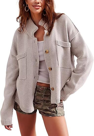 Sweater cardigan Fall Button Down Knit Tops Casual Loose Outerwear Coats