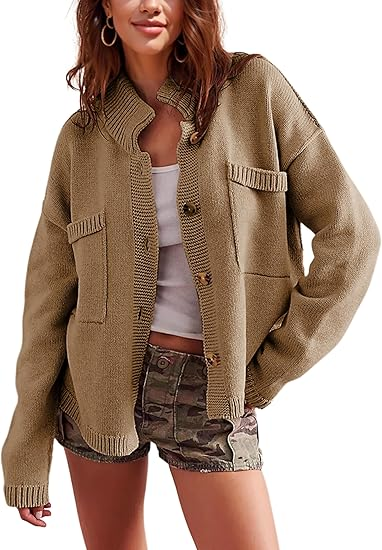 Sweater cardigan Fall Button Down Knit Tops Casual Loose Outerwear Coa