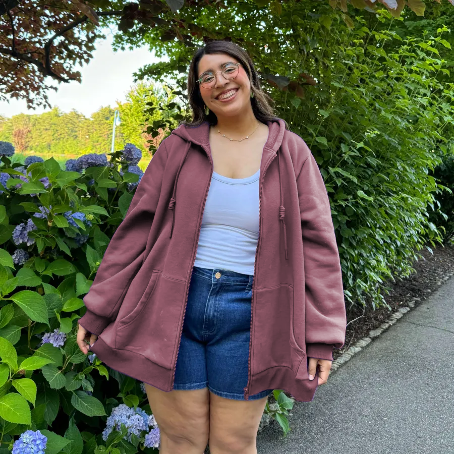 Loose Fit Solid Zip-Up Hoodie
