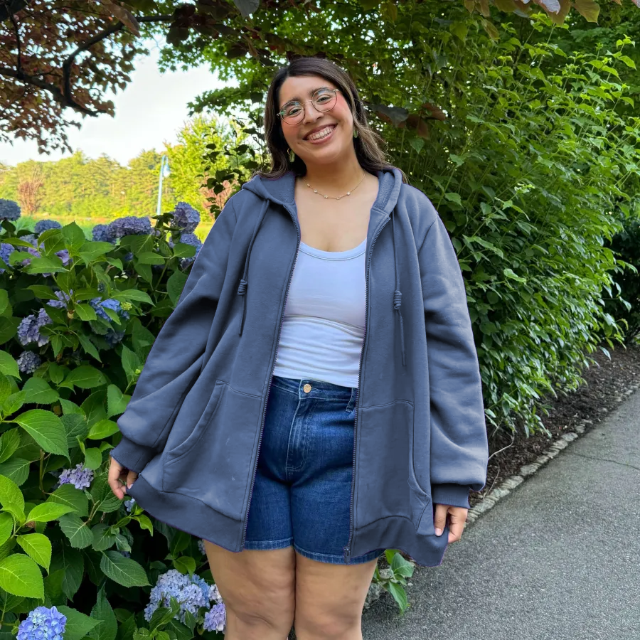 Loose Fit Solid Zip-Up Hoodie