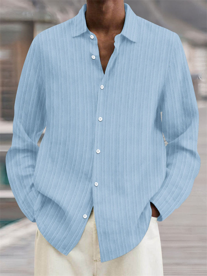 Men's Button Up Stripes Texture Oversized Cotton Linen Shirts
