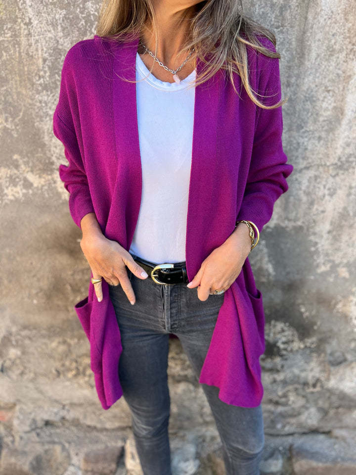 New Fall Solid Color Ribbed Pocket Knit Cardigan