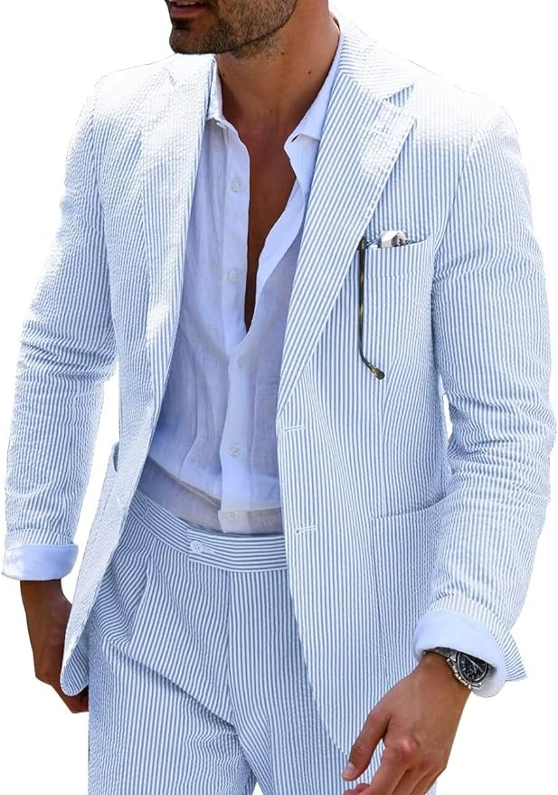 Seersucker Striped Men's Fall Blazer