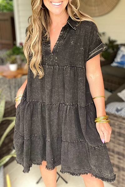 Washed Linen Raw Edge Dress