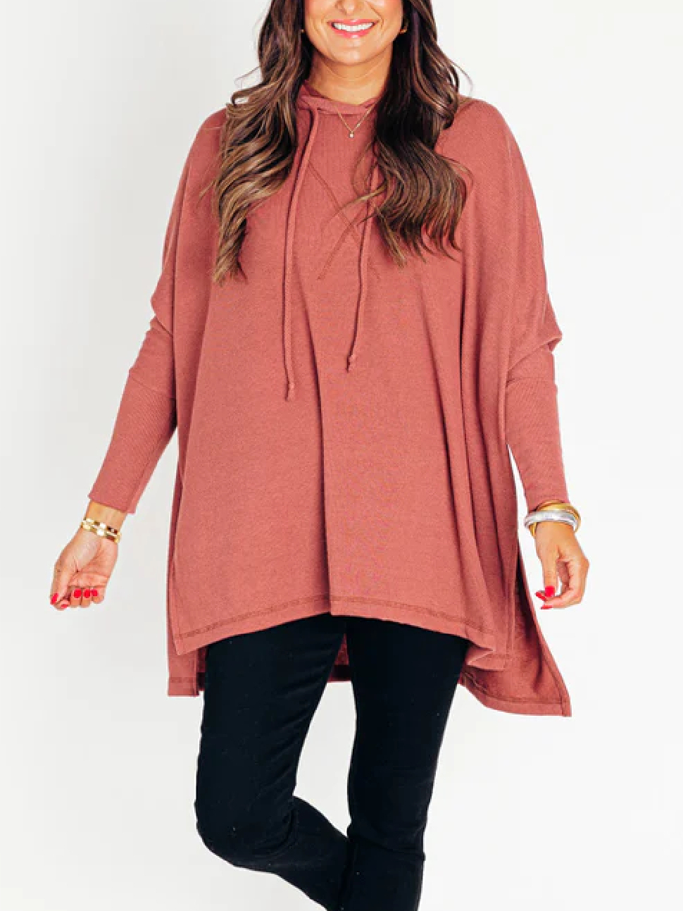 🍁Early Fall Oversized Bat Sleeve Hooded Ribbed Pullover