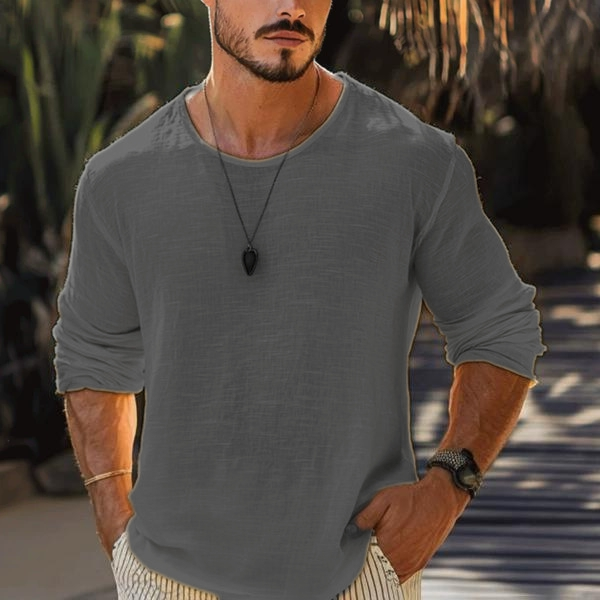 Spring Linen Men's Solid Color Breathable T-shirt