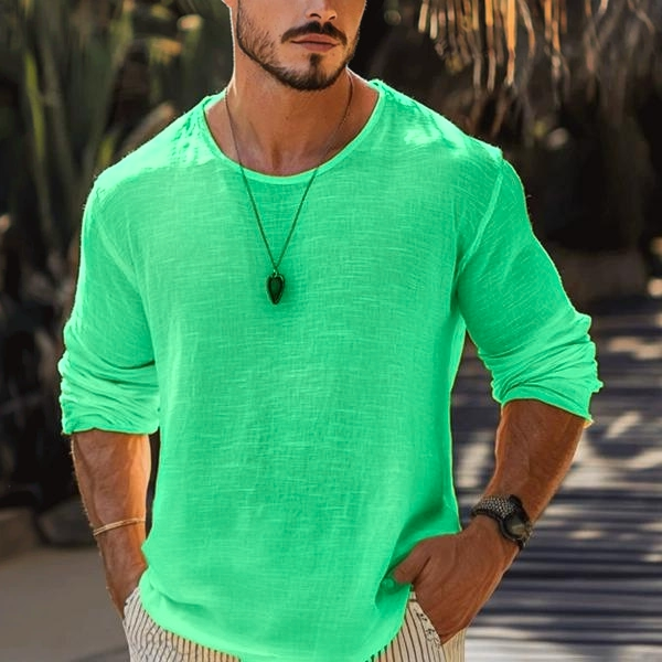 Spring Linen Men's Solid Color Breathable T-shirt