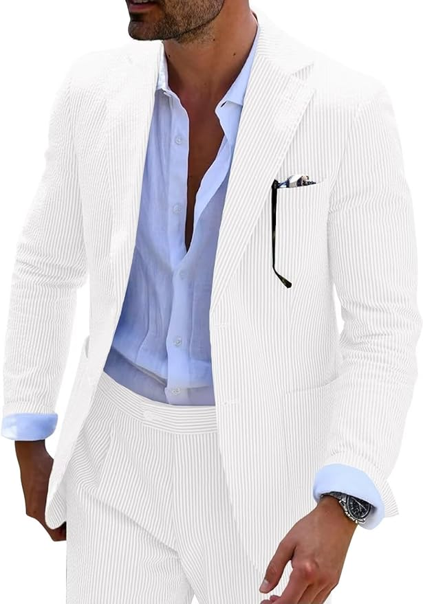 Seersucker Striped Men's Fall Blazer