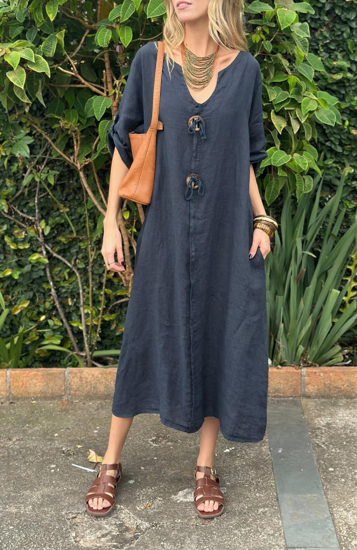 NEW🔥Women's Linen Casual Button Dress