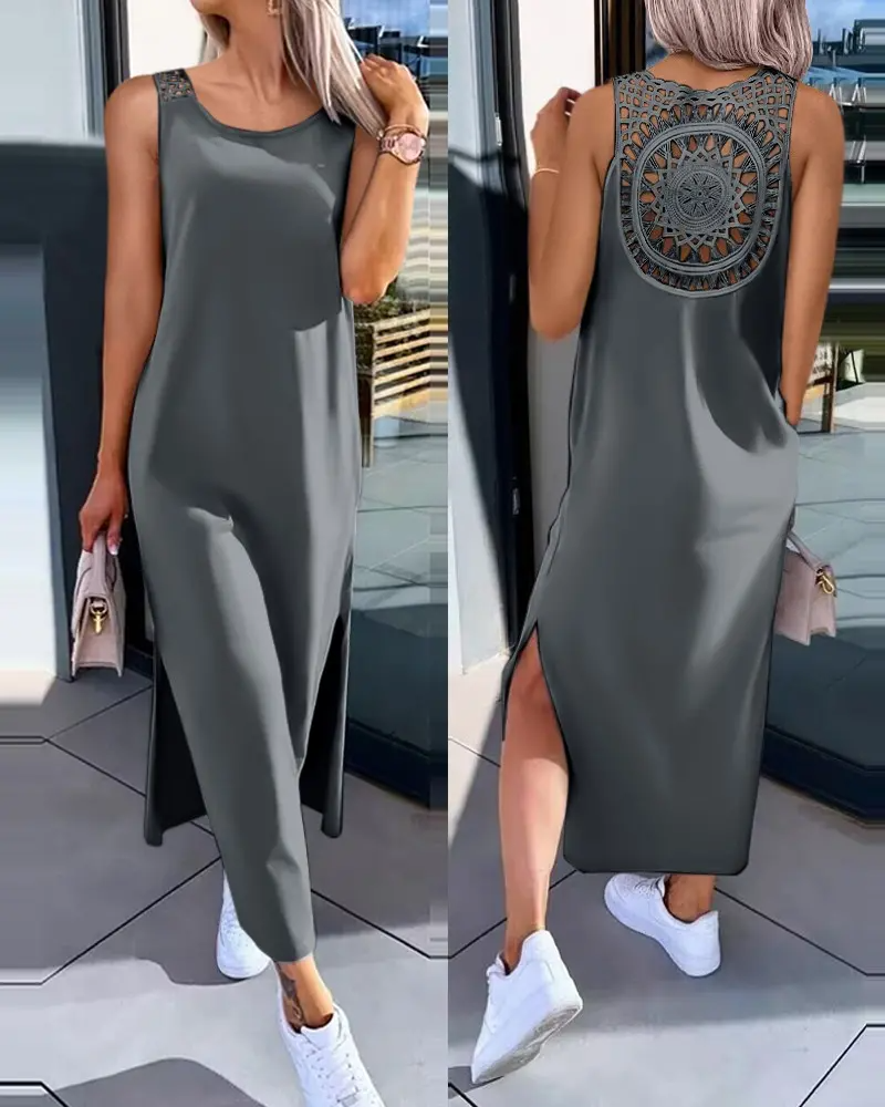 Summer Lace sleeveless side slit dress